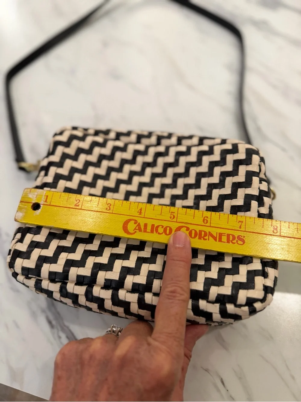 CLARE V Midi Sac Bag Black & Cream Woven Crossbody Pouch